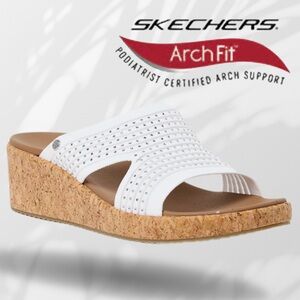 Skechers White Wedges with Cork Tan Sole